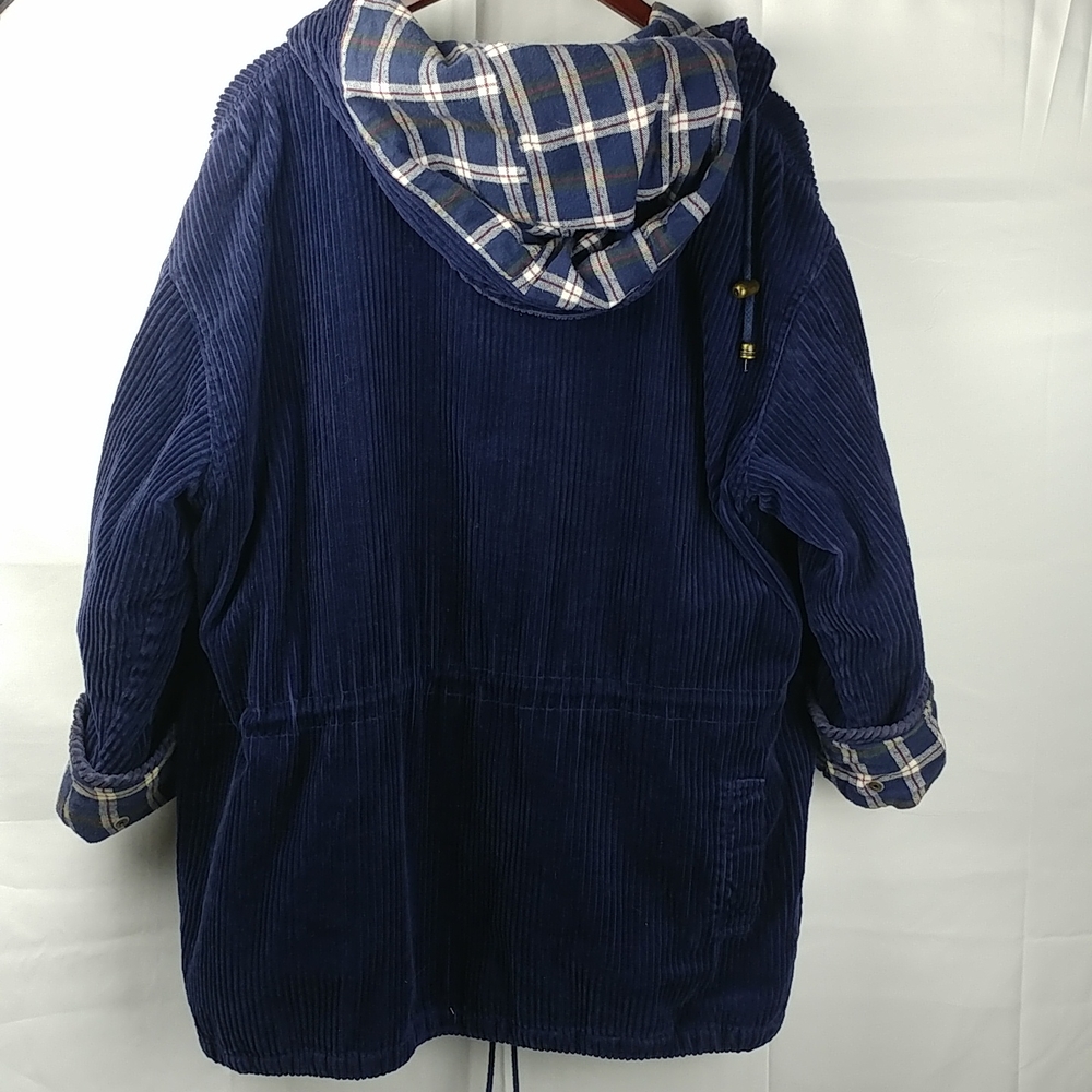 Women's Blue Corduroy Flannel Lined Utility Chore Jacket - Picture 3 of 7